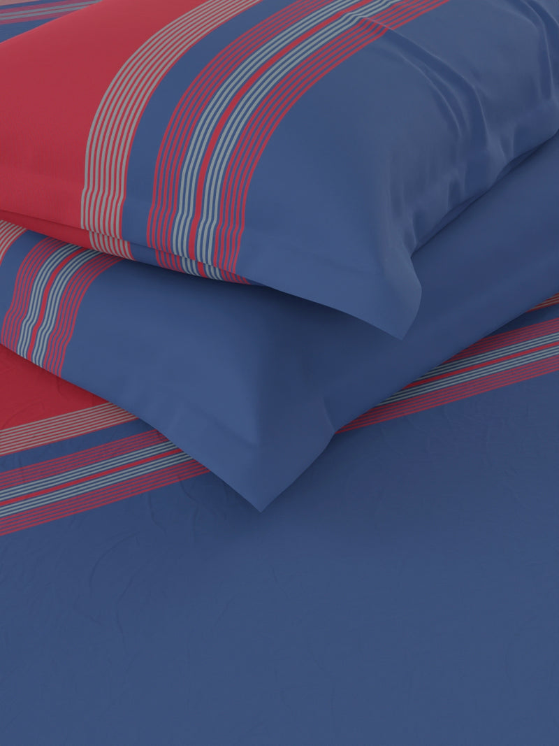Designer 100% Satin Cotton Xl King Bedsheet With 2 Pillow Covers <small> (stripe-red/navy)</small>