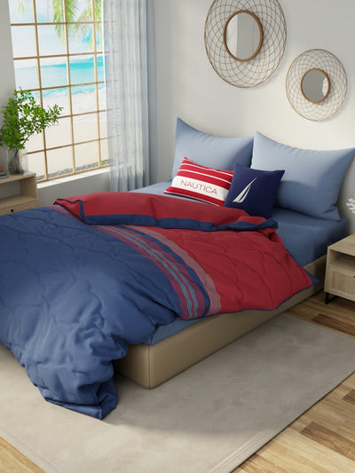 Designer 100% Satin Cotton Comforter For All Weather <small> (stripe-red/navy)</small>