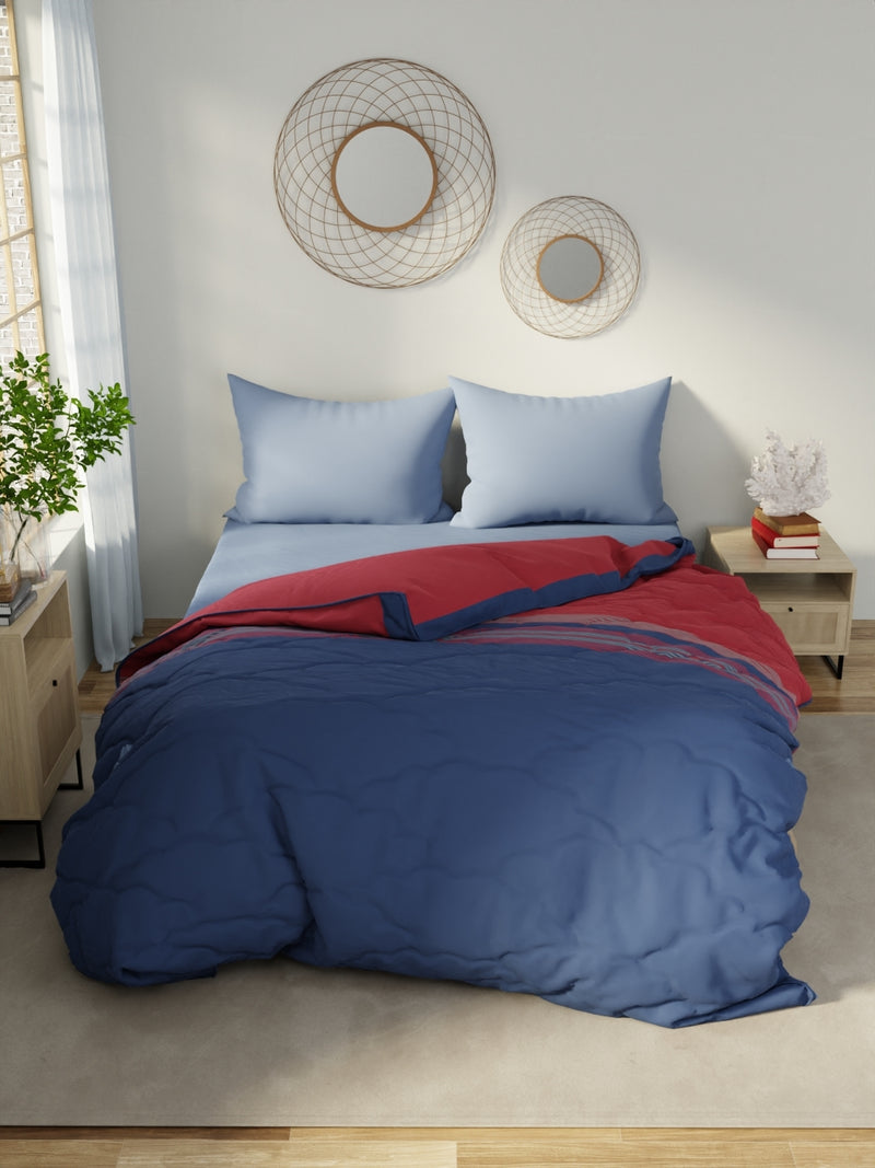 Designer 100% Satin Cotton Comforter For All Weather <small> (stripe-red/navy)</small>