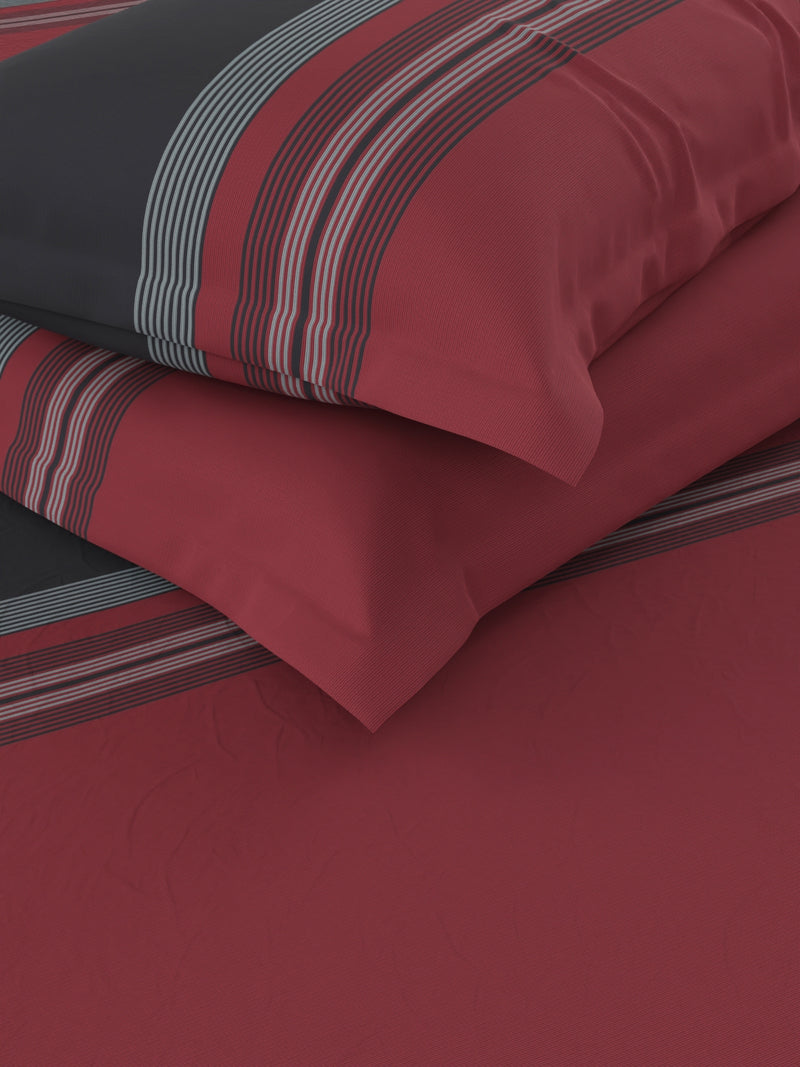 Designer 100% Satin Cotton Xl King Bedsheet With 2 Pillow Covers <small> (stripe-red/black)</small>
