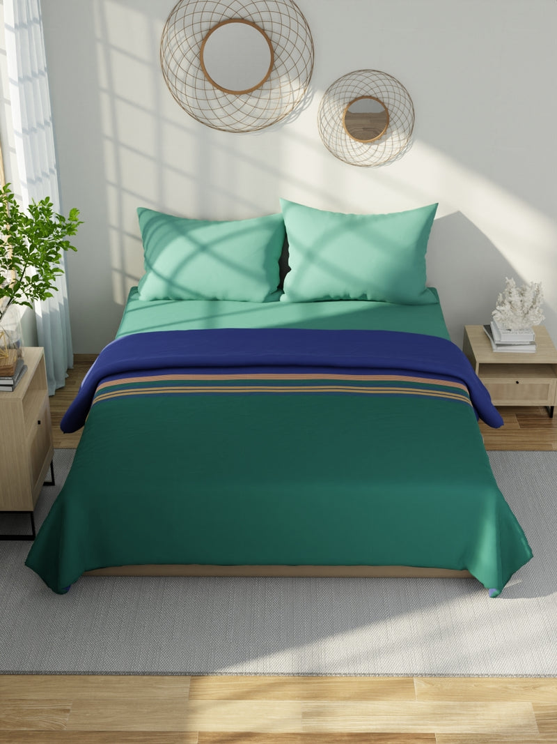 Super Fine 100% Satin Cotton Blanket With Pure Cotton Flannel Filling <small> (stripe-green/blue)</small>