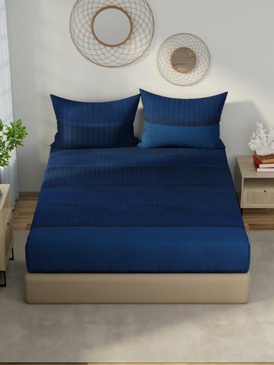 Designer 100% Satin Cotton Xl King Bedsheet With 2 Pillow Covers <small> (stripe-blue)</small>