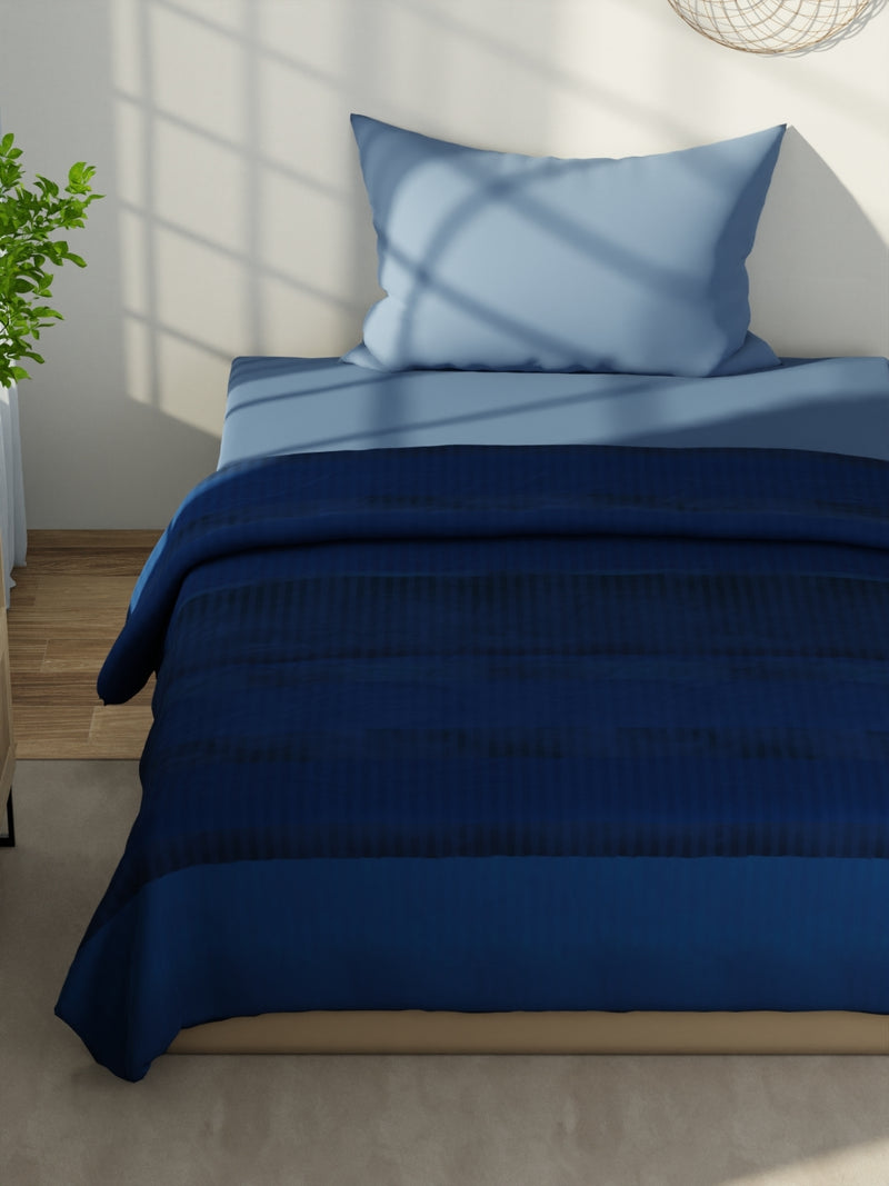 Super Fine 100% Satin Cotton Blanket With Pure Cotton Flannel Filling <small> (stripe-blue)</small>