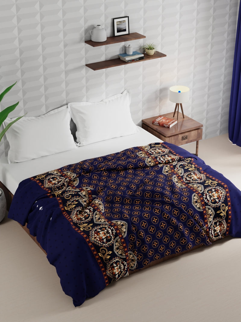 Super Soft Microfiber Double Comforter For All Weather <small> (floral-dk. indigo)</small>