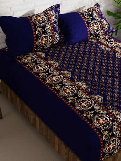 Extra Smooth Micro Double Bedsheet With 2 Pillow Covers <small> (floral-dk.indigo)</small>