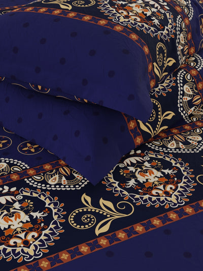 Extra Smooth Micro Double Bedsheet With 2 Pillow Covers <small> (floral-dk.indigo)</small>