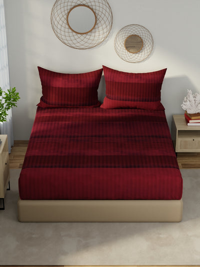 Designer 100% Satin Cotton Xl King Bedsheet With 2 Pillow Covers <small> (stripe-maroon)</small>