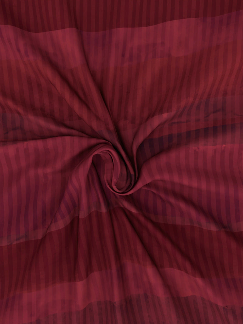 Designer 100% Satin Cotton Xl King Bedsheet With 2 Pillow Covers <small> (stripe-maroon)</small>