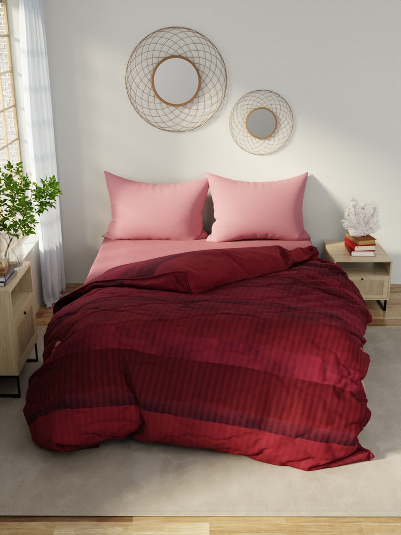 Designer 100% Satin Cotton Comforter For All Weather <small> (stripe-maroon)</small>