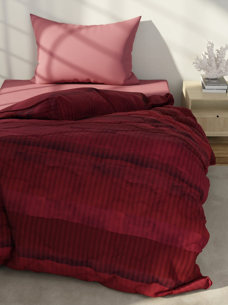 Designer 100% Satin Cotton Comforter For All Weather <small> (stripe-maroon)</small>
