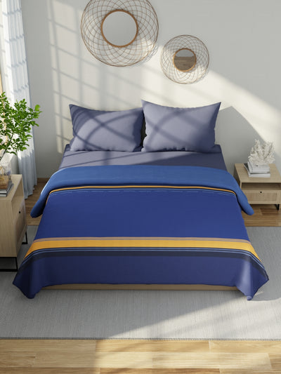 Super Fine 100% Satin Cotton Blanket With Pure Cotton Flannel Filling <small> (stripe-blue/yellow)</small>