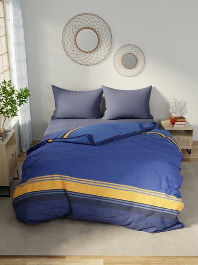 Designer 100% Satin Cotton Comforter For All Weather <small> (stripe-blue/yellow)</small>