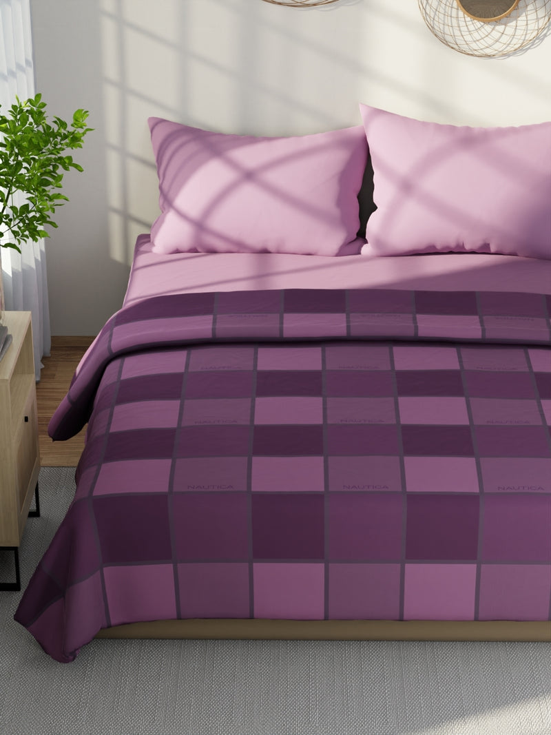 Super Fine 100% Satin Cotton Blanket With Pure Cotton Flannel Filling <small> (checks-plum/purple)</small>