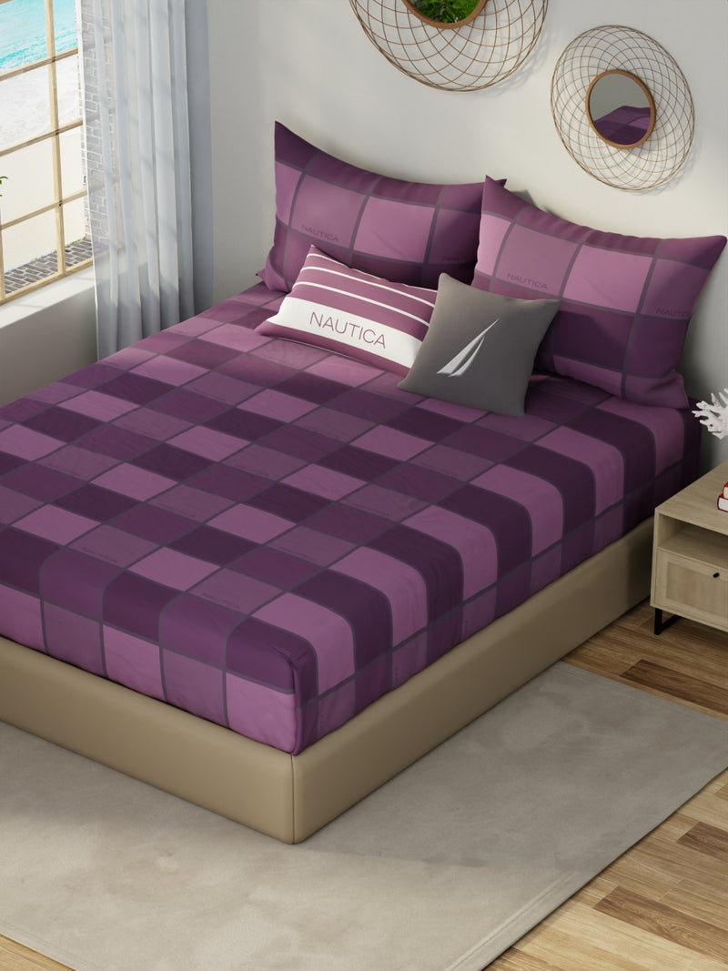 Designer 100% Satin Cotton Xl King Bedsheet With 2 Pillow Covers <small> (stripe-plum/purple)</small>