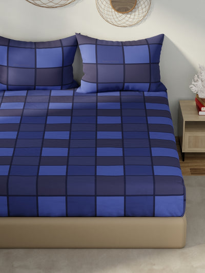 Designer 100% Satin Cotton Xl King Bedsheet With 2 Pillow Covers <small> (stripe-blue/dk.blue)</small>