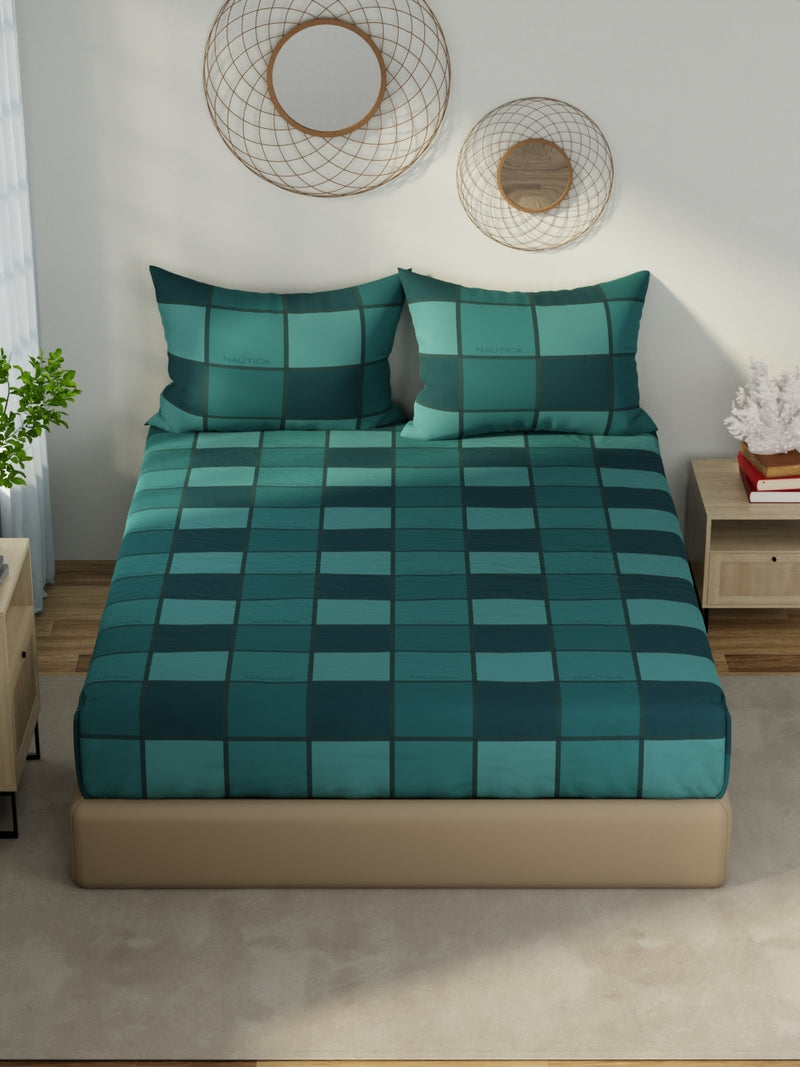 Designer 100% Satin Cotton Xl King Bedsheet With 2 Pillow Covers <small> (stripe-green)</small>