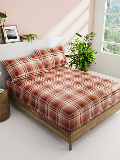 Soft 100% Natural Cotton Double Bedsheet With 2 Pillow Covers <small> (checks-brown)</small>