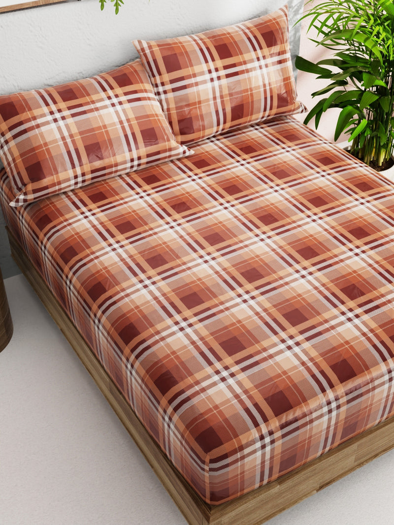 Soft 100% Natural Cotton Double Bedsheet With 2 Pillow Covers <small> (checks-brown)</small>