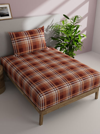 Soft 100% Natural Cotton Single Bedsheet With 1 Pillow Cover <small> (checks-brown)</small>
