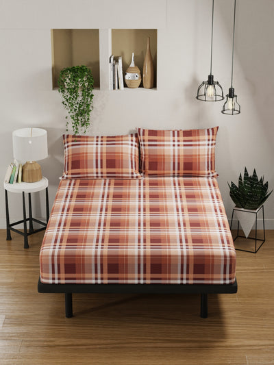 100% Pure Cotton Double Bedsheet With 2 Pillow Covers <small> (checks-brown)</small>