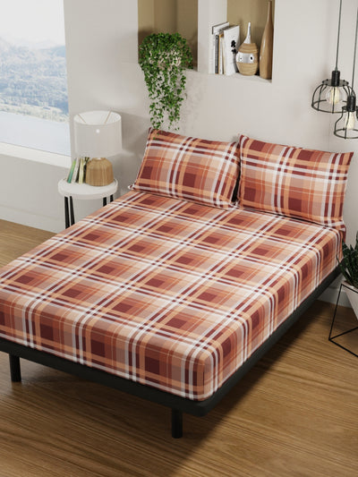 100% Pure Cotton Double Bedsheet With 2 Pillow Covers <small> (checks-brown)</small>