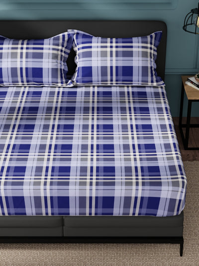 100% Pure Cotton Double Bedsheet With 2 Pillow Covers <small> (checks-cobaltblue)</small>