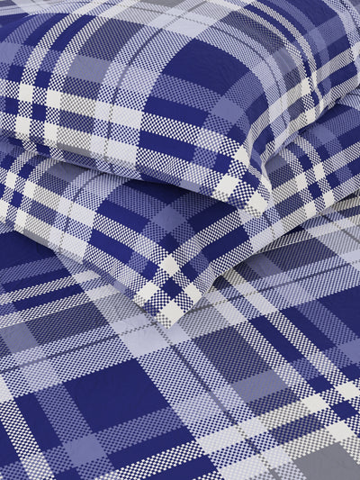100% Pure Cotton Double Bedsheet With 2 Pillow Covers <small> (checks-cobaltblue)</small>