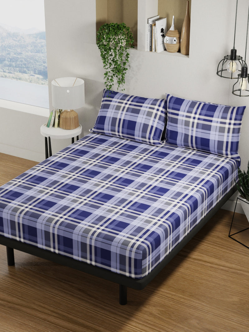 100% Pure Cotton Double Bedsheet With 2 Pillow Covers <small> (checks-cobalt blue)</small>