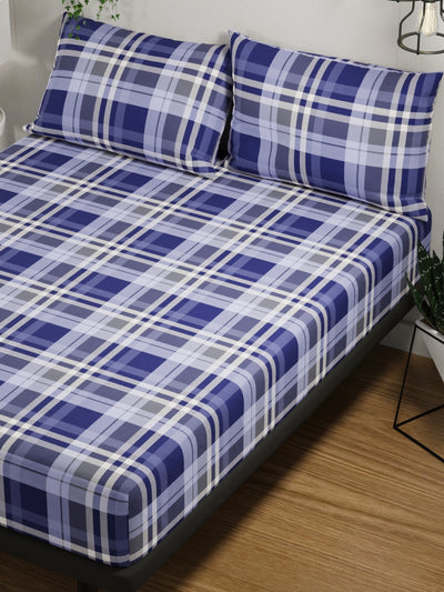 100% Pure Cotton Double Bedsheet With 2 Pillow Covers <small> (checks-cobalt blue)</small>