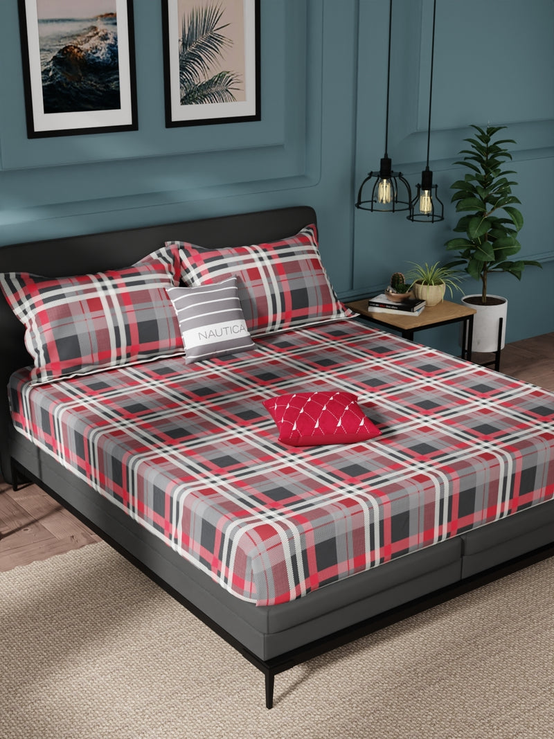 100% Pure Cotton Double Bedsheet With 2 Pillow Covers <small> (checks-forestgreen)</small>