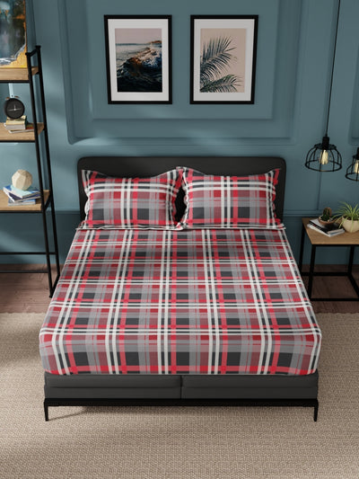 100% Pure Cotton Double Bedsheet With 2 Pillow Covers <small> (checks-forestgreen)</small>