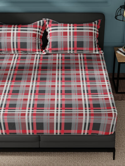 100% Pure Cotton Double Bedsheet With 2 Pillow Covers <small> (checks-forestgreen)</small>