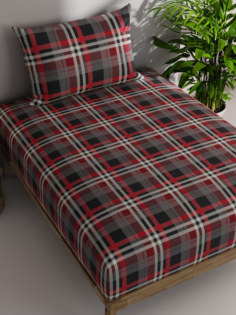 Soft 100% Natural Cotton Single Bedsheet With 1 Pillow Cover <small> (checks-forestgreen)</small>