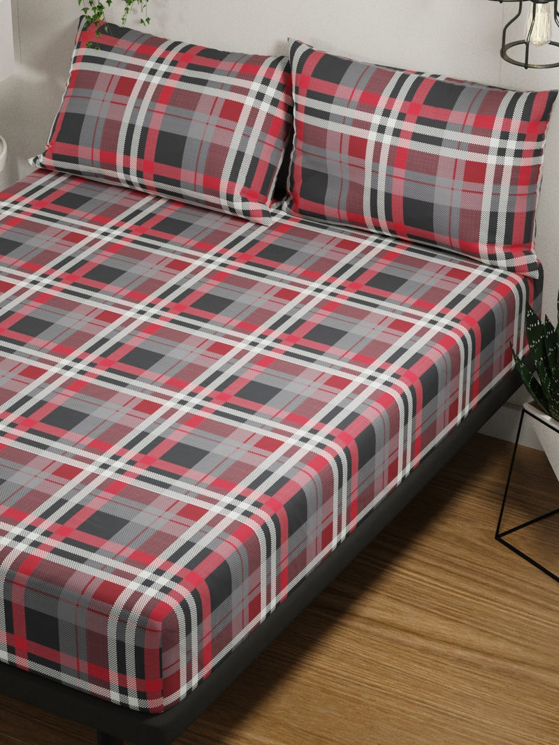 100% Pure Cotton Double Bedsheet With 2 Pillow Covers <small> (checks-forestgreen)</small>