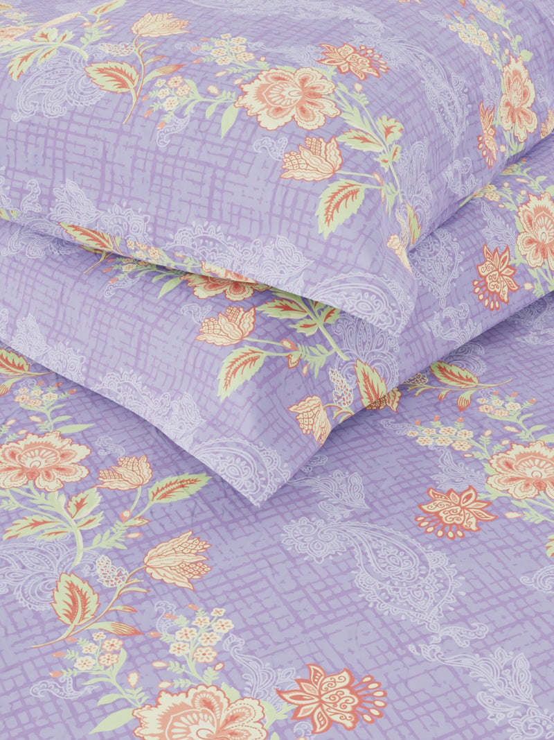 Soft 100% Natural Cotton Double Bedsheet With 2 Pillow Covers <small> (floral-lilac/orange)</small>