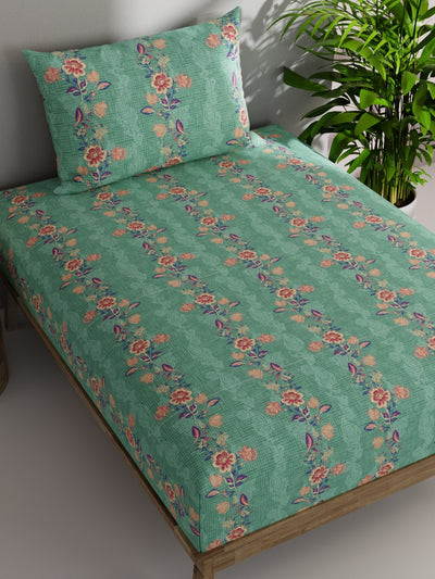 Soft 100% Natural Cotton Single Bedsheet With 1 Pillow Cover <small> (floral-mist/red)</small>