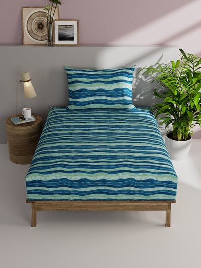 Soft 100% Natural Cotton Single Bedsheet With 1 Pillow Cover <small> (stripe-blue/mint)</small>