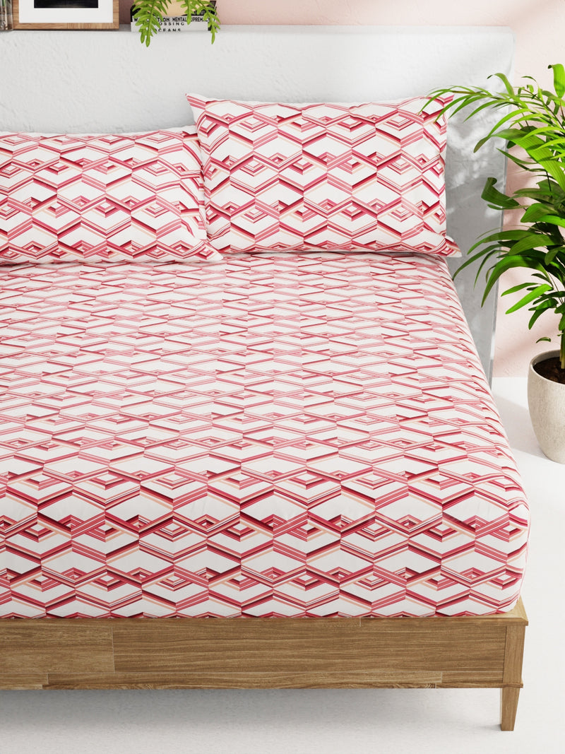 Soft 100% Natural Cotton Double Bedsheet With 2 Pillow Covers <small> (geometric-burgundy)</small>