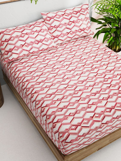 Soft 100% Natural Cotton Double Bedsheet With 2 Pillow Covers <small> (geometric-burgundy)</small>