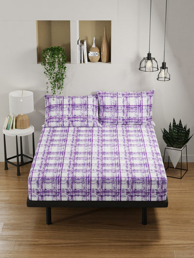 100% Pure Cotton Double Bedsheet With 2 Pillow Covers <small> (checks-violet)</small>