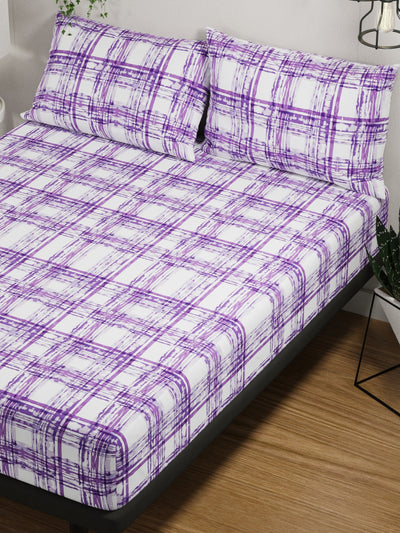 100% Pure Cotton Double Bedsheet With 2 Pillow Covers <small> (checks-violet)</small>
