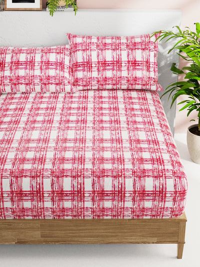 Soft 100% Natural Cotton Double Bedsheet With 2 Pillow Covers <small> (checks-pink)</small>