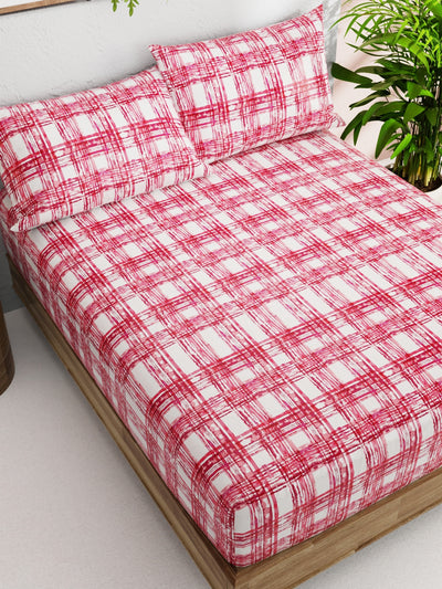 Soft 100% Natural Cotton Double Bedsheet With 2 Pillow Covers <small> (checks-pink)</small>