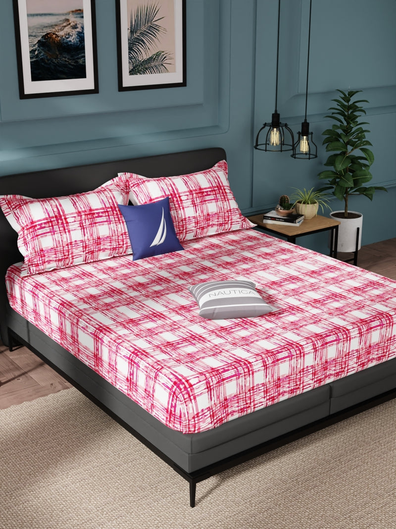 100% Pure Cotton Double Bedsheet With 2 Pillow Covers <small> (checks-pink)</small>