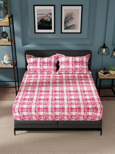 100% Pure Cotton Double Bedsheet With 2 Pillow Covers <small> (checks-pink)</small>