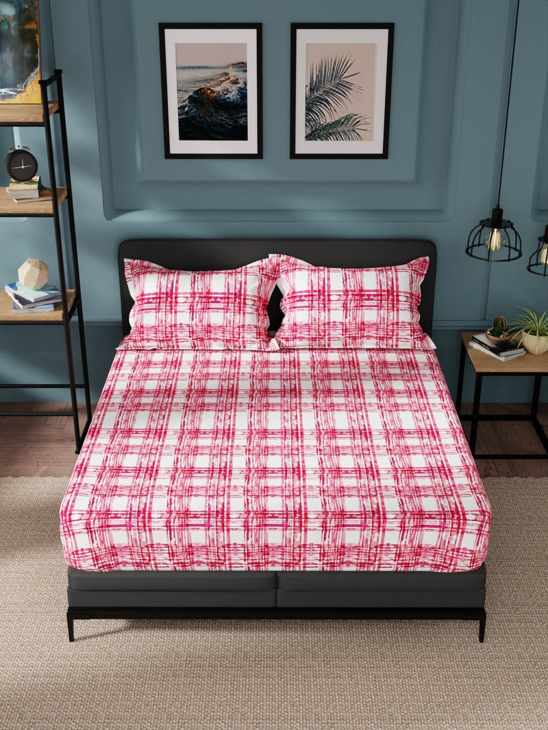 100% Pure Cotton Double Bedsheet With 2 Pillow Covers <small> (checks-pink)</small>