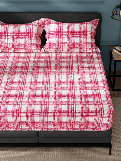 100% Pure Cotton Double Bedsheet With 2 Pillow Covers <small> (checks-pink)</small>