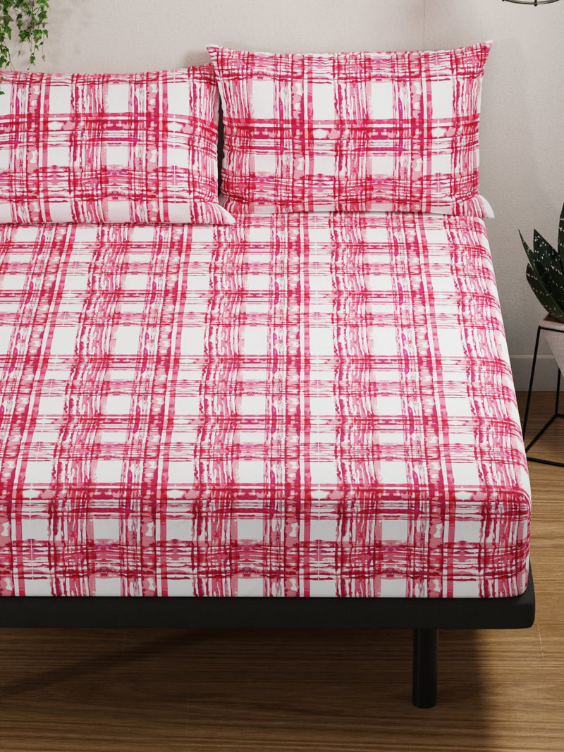 100% Pure Cotton Double Bedsheet With 2 Pillow Covers <small> (checks-pink)</small>