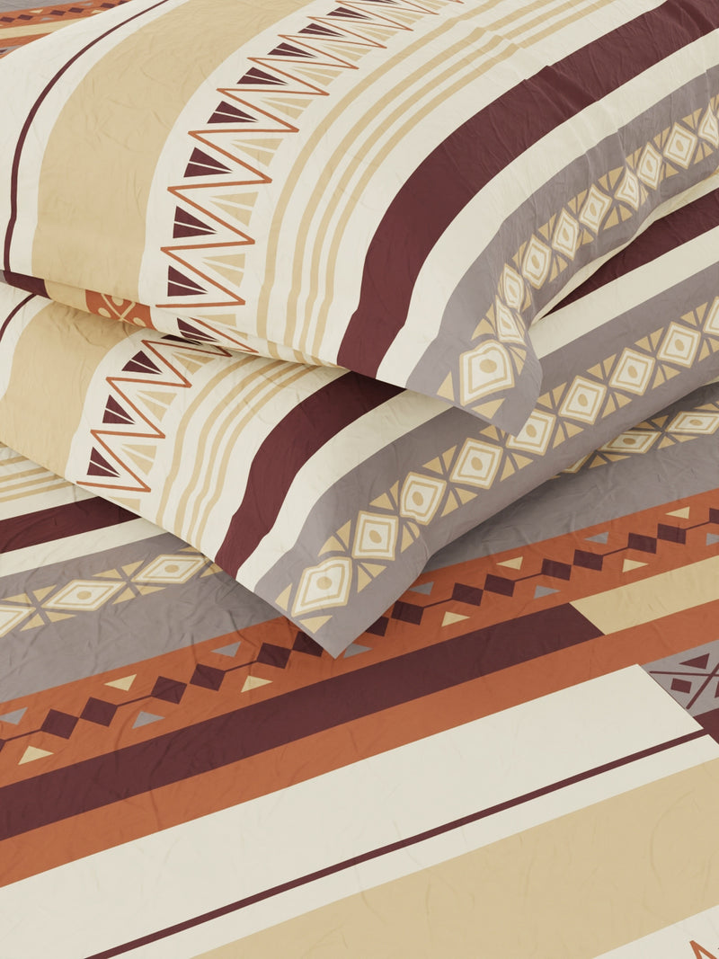 100% Pure Cotton Double Bedsheet With 2 Pillow Covers <small> (ornamental-beige/brown)</small>