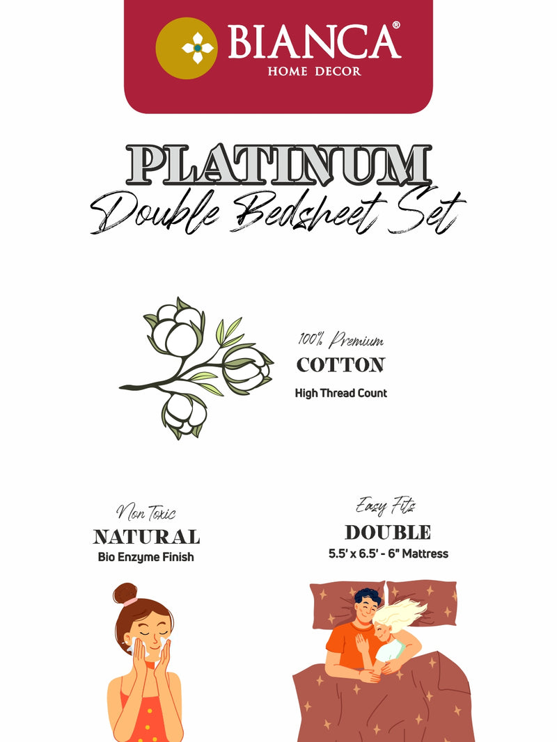 100% Pure Cotton Double Bedsheet With 2 Pillow Covers <small> (ornamental-beige/brown)</small>